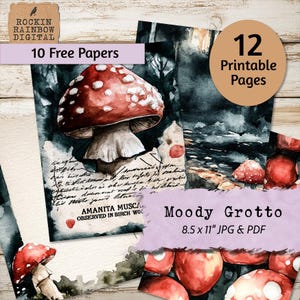 Koboldgrotte | Fliegenpilz Junk Journal Seiten | Feen Unterwelt Ephemera | Romantasy Reader Journal BookTok +10 Free Papers