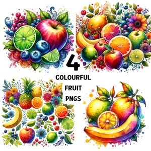 Summer Fruits Clipart, Cute Tropical Fruit Illustrations, Watercolor Food Graphics, Kawaii PNG Stickers, Digital Download Summer Art Project