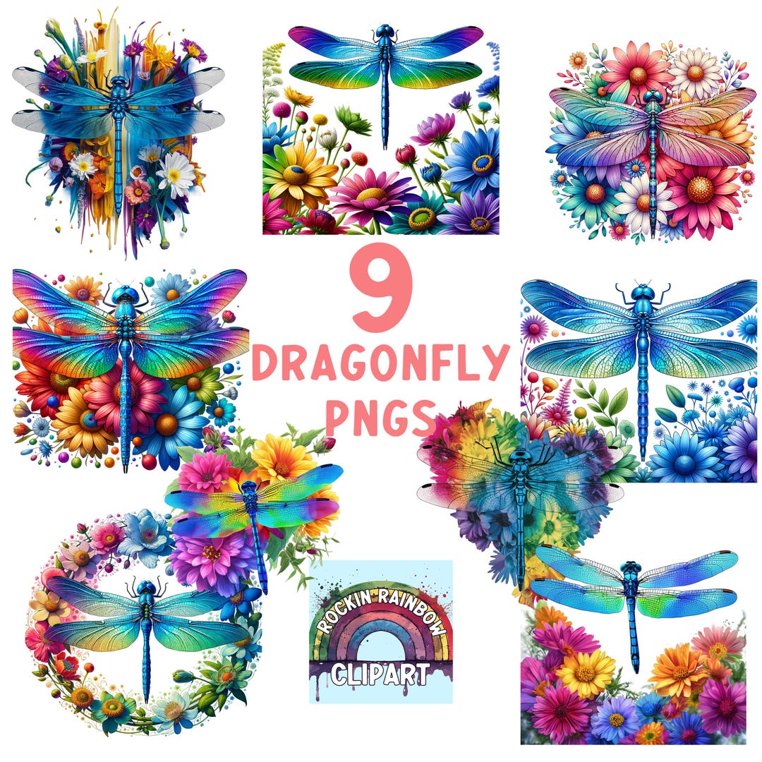 Watercolor Dragonfly Clipart Bundle | Floral Insect PNG Set ...