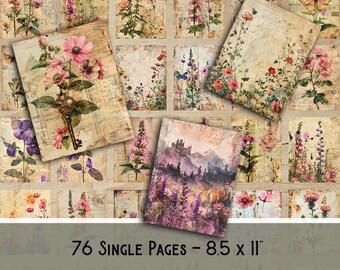 Pages imprimables du journal des déchets de la forêt aquarelle, kit de scrapbooking numérique enchanté, éphémères de la nature, art des fées des bois