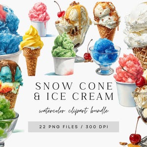Shaved Ice Clipart, Watercolor Snow Cone Graphics, Digital Download for Summer Treats, Commercial Use Art