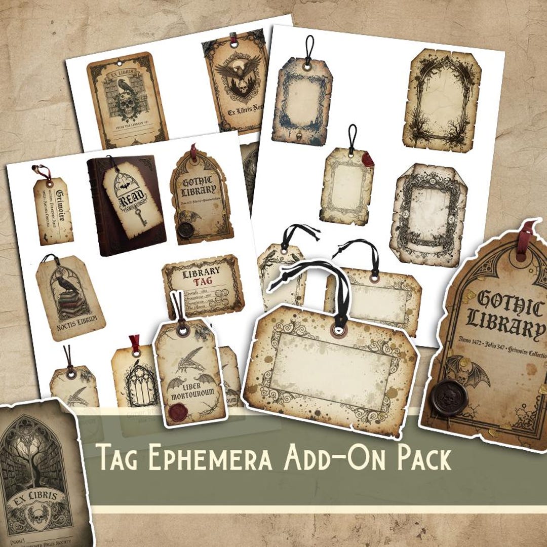 Dark Library Tags – Antique Study Printable | Gothic Bookplate Tags ...