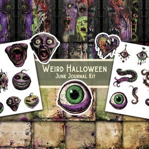 Journaling Kits for Adults , Creepy junk journal digital kit, Halloween ephemera texture covers pages