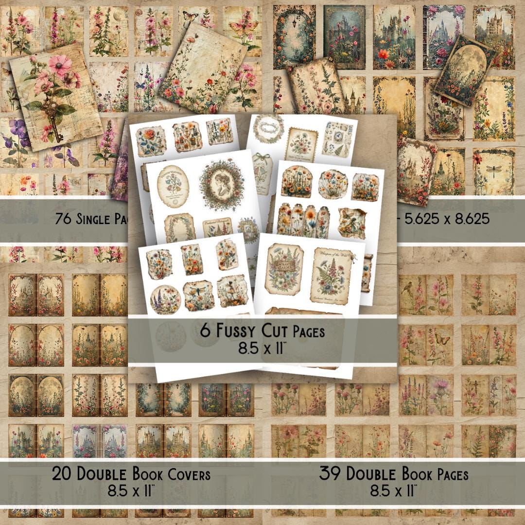 Wildflower Junk Journal Kit: Printable Vintage Botanical Ephemera ...