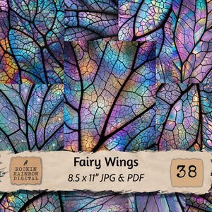 Enchanted Fairy Wing Junk Journal Pages – Close Up Holographic Pattern, Woodland Printable Paper, Digital Download
