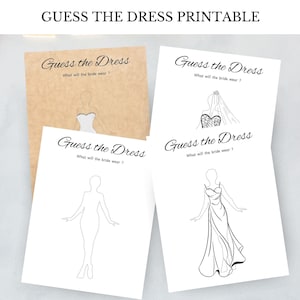 Guess the Wedding Dress Printable Game, Bridal Shower Activity, Fun Bachelorette Party Game, Draw the Dress
