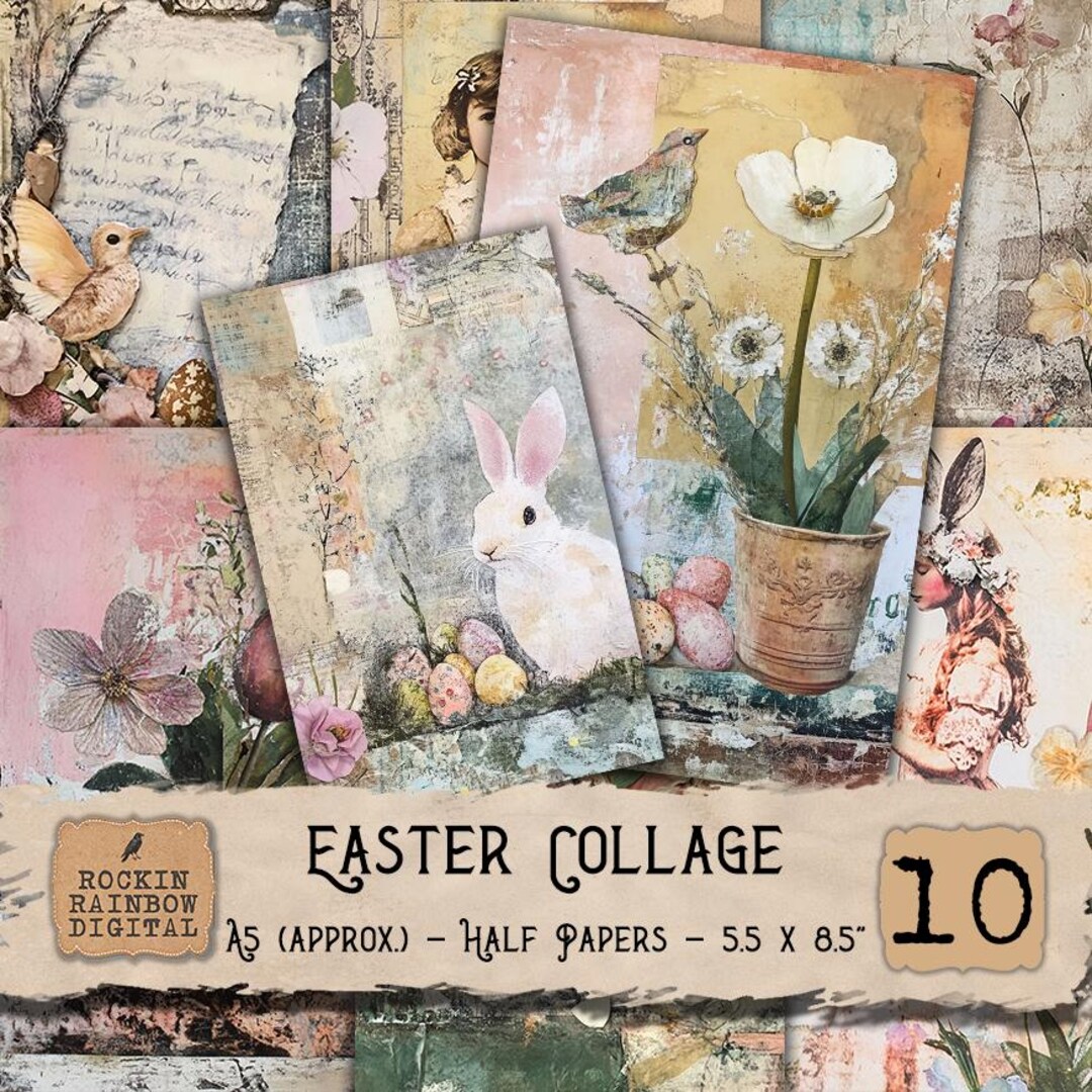 Shabby Chic Easter Collage, Printable Junk Journal Half Papers ...
