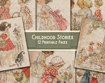 Páginas de libros infantiles para diario, efímeros vintage, papel para álbumes de recortes, suministros para diarios de arte de técnica mixta