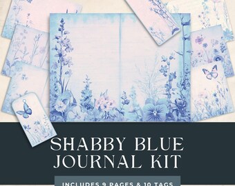 Journaling Kits for Adults, Vintage Blue Floral Junk Journal Pages For Scrapbooking, Printable Floral Papers, Vintage Craft Supplies