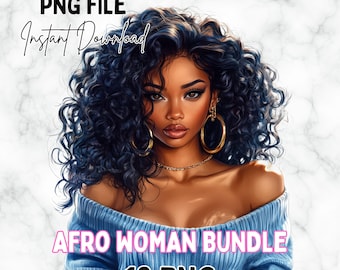 Black Girl Clipart Bundle: Afro Women PNG, Melanin Queen (Digital Download)