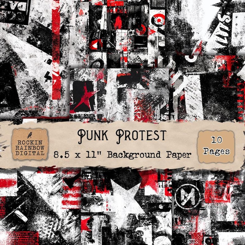 Punk Note Paper Punk Protest Junk Journal Papers | Grunge Collage & Statement ...