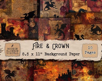 Fantasy Junk journal Pages Printable, Dragon Junk Journal Paper, Gothic Castle Scrapbook Pages