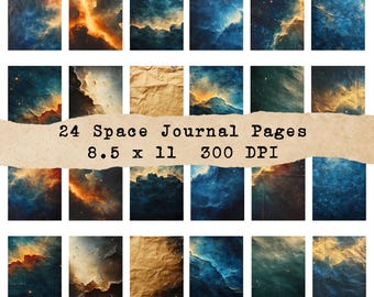 Space Themed Digital Print Background Pages For Junk Journal Printables, Vintage & Digital Downloads