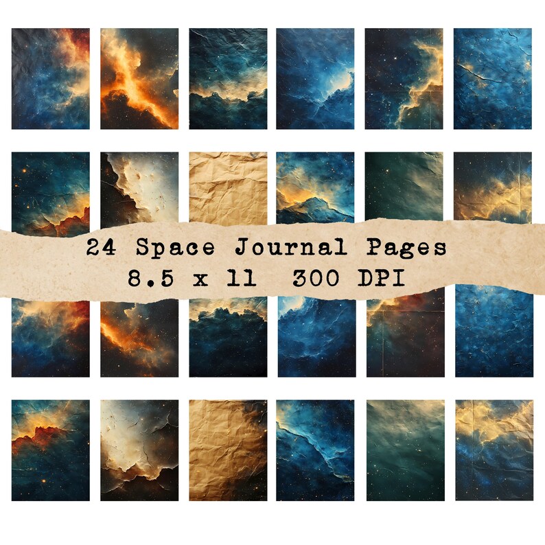 Space Journal Paper Space Themed Digital Print Background Pages for Junk Journal Printables ...