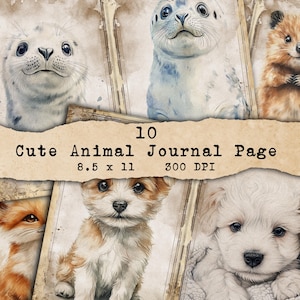 Whimsical Baby Animal Junk Journal Pages | Printable Pages, Papers | Woodland Animals | Nature | Scrapbook Supplies | Crafting