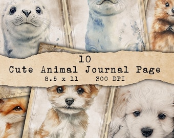 Cute Baby Animals Junk Journal Kit PNG | Nature Printable Ephemera Digital Download | Scrapbook Supply, Cottagecore Craft Printable