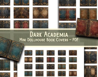 Miniatuur donkere academische boekomslagen afdrukbaar: 80 vintage ontwerpen, poppenhuisbibliotheek (pdf-download)