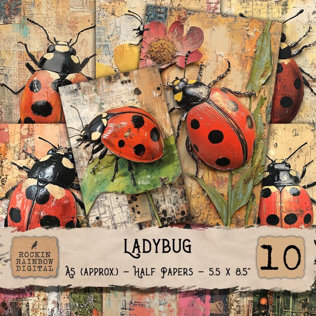 Journal Kit Ladybug Collage Junk Papers, A5 Scrapbook Pages (digital ...