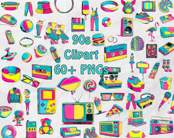 90s Clipart Bundle: Retro PNG Graphics (Digital Download)