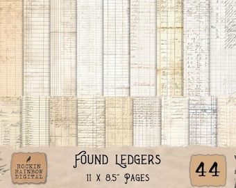 Vintage Ledger Digital Junk Journal Paper Set: Real Book Pages for Junk Journals, Scrapbooking, Digital Download