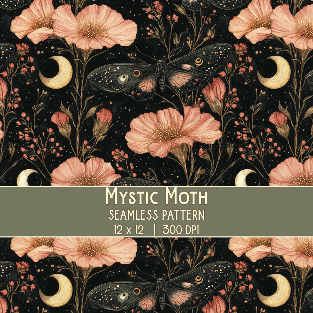 Witchy Insect Pattern Garden Moth Seamless Pattern | Unlimited Commercial Use Digital Print ...