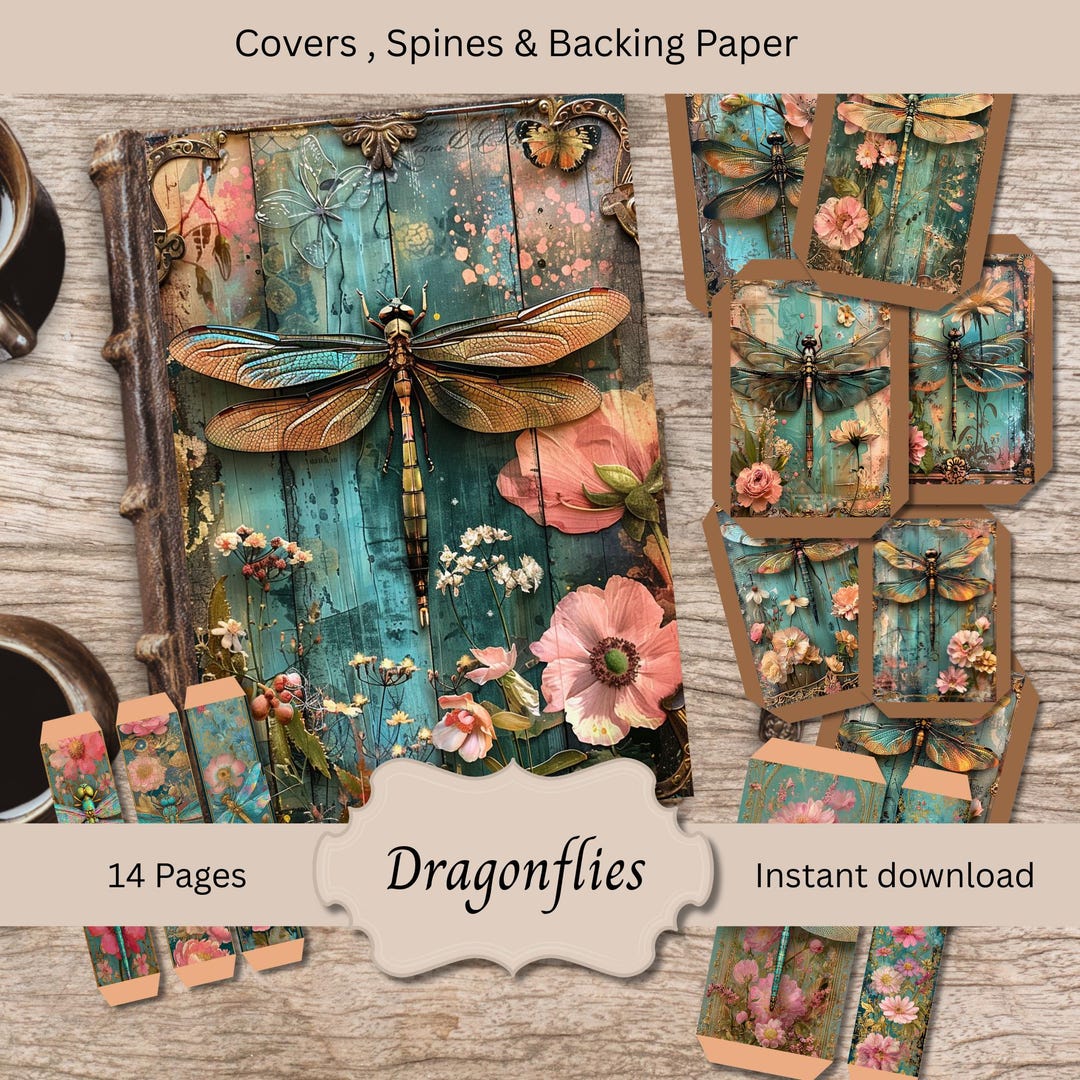 Antique Dragonfly Book Covers Junk Journal, Topper, Cover, Decorative ...