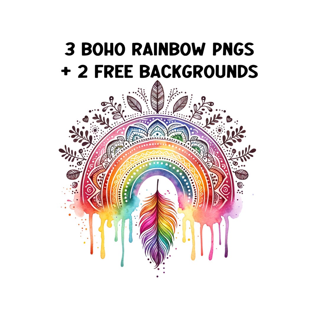 Boho Rainbow Clipart Watercolor Colourful Pngs for Crafts or POD, PNG ...
