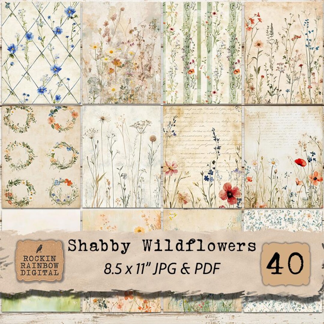 Shabby Chic Wildflower Junk Journal Pages, Floral Printable Paper for ...