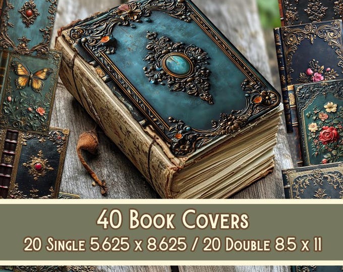 Antique Book Covers Junk Journal, Topper, Cover, Decorative, Dark