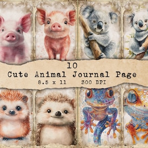 Cute Animal Junk Journal Pages | Printable Pages, Papers | Woodland Animals | Nature | Scrapbook Supplies | Crafting