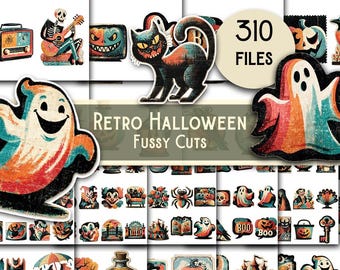 Retro Halloween Printable Ghost Ephemera, Vintage Digital Download for Junk Journals, Spooky Craft Supplies