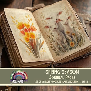 Spring Season Junk Journal PAGE, Seasons, Easter, Floral, Planner, Pastel | Woodland Animals | Nature | Scrapbook Supplies