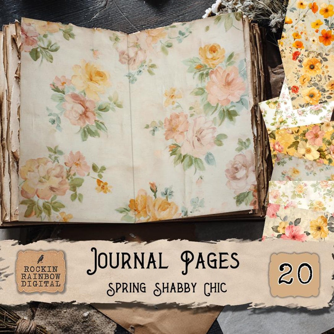 Shabby Chic Scrappy Paper Junk Journal Pages Yellow and Pink Spring ...