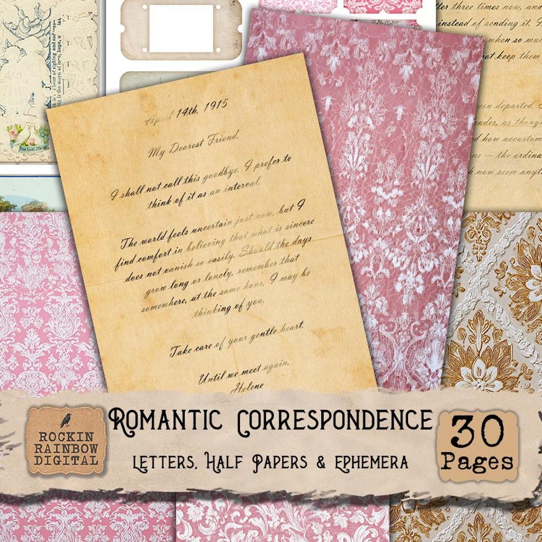 Romantic Paper Notes Soft Romantic Paper Set:letters, Pages, Ephemera for Junk Journals ...