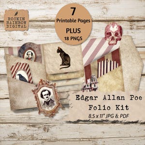 Kit di pagine a tema "Cascata" di Edgar Allan Poe, stampabile per junk journal, ideale per scrapbooking e lavori creativi in stile gotico.