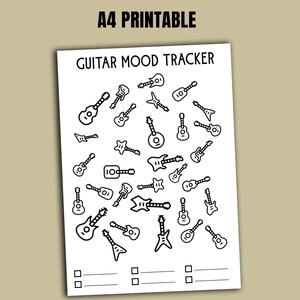 Guitar Mood Tracker - PRINTABLE Journal Page - Planner Page - Feelings Tracker - Music Mood Tracker - Track Mood - Journal Template