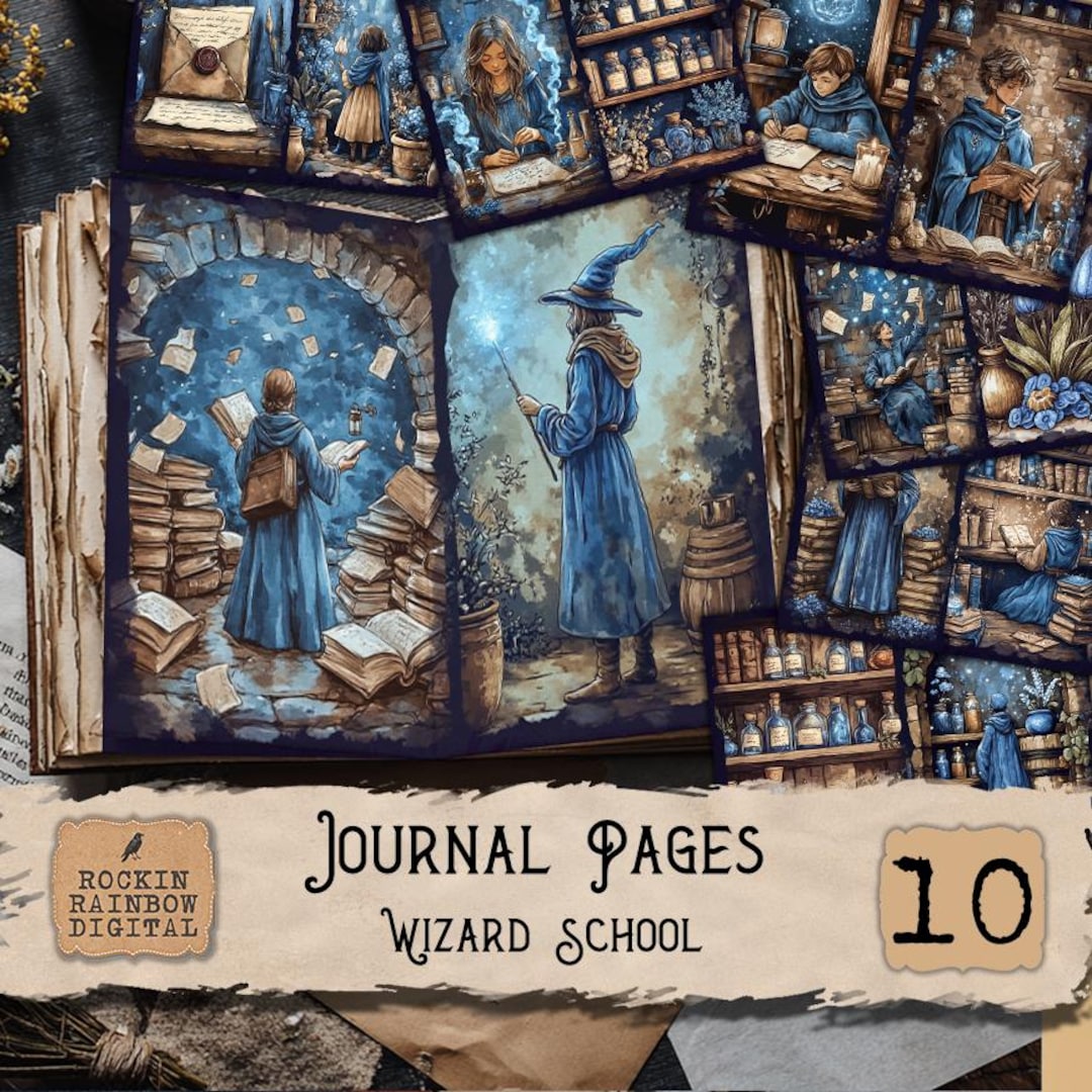Wizard Journal Ringed Wizard Journal Paper, Magical Fantasy Pages, Academy Scrapbooking ...