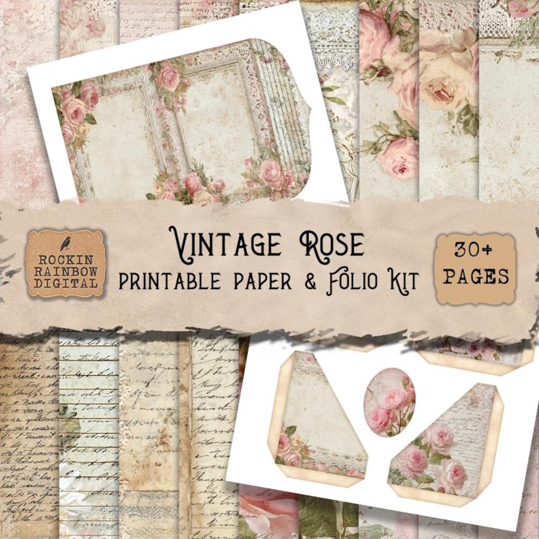 Vintage Rose Folio Junk Journal Kit | Shabby Chic Printable Pages ...