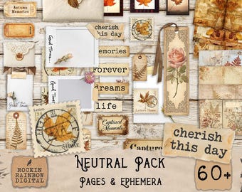 Vintage Fussy Cuts Junk Journal Ephemera and Papers Kit, Brown Labels Printable Digital Download