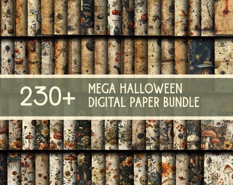 Halloween Digital Paper Bundle, Dark Academia Scrapbook, 230+ Designs (Digital Download)