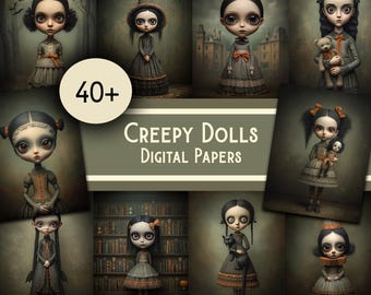 Haunted Doll Junk Journal Pages PNG | Dark Academia Gothic Halloween Creepy Art | Digital Download, Spooky Ephemera, Scrapbook Supply