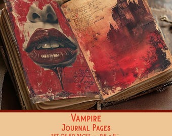 Printable Junk Journal Vampire Papers, Digital Halloween Ephemera, Gothic Crafting Kit, Instant Download