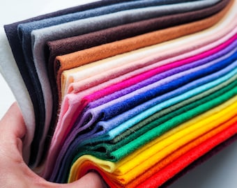 Wool blend felt Rainbow Colors, Set of 25 colors wool felt for crafts 9x12", 6x9" or 12x18" sheets