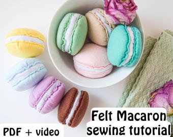 Felt Macaron Pattern, Macaroon Sewing Tutorial, DIY pretend play food Step-by-Step Instructions PDF + Video