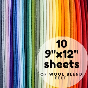 Wollmischfilz 9x12 oder 12x18 Blatt (kein Paket mit Sendungsverfolgung) - Sie wählen Farben - zehn 9x12 oder fünf 12x18 Blatt