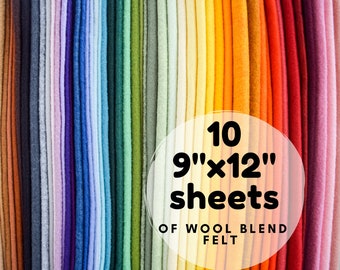 Wool blend felt 9x12 or 12x18 sheets (NO TRACKING PARCEL) - you choose colors - ten 9x12 or five 12x18 sheets