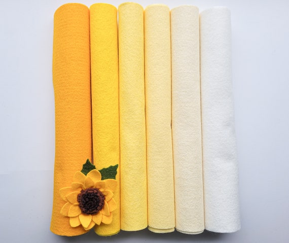 Wool Blend Felt 9x12, 12x18 or 6x9 Sheets, Yellow Shades of Felt for Crafts  