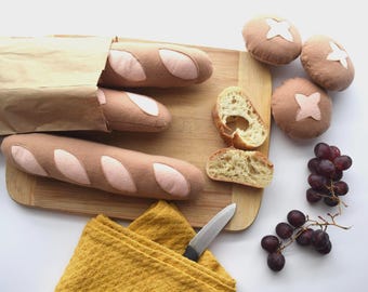 Felt Baguette and Bun Pattern, Felt bread Sewing Tutorial, DIY pretend play food, Step-by-Step Instructions PDF + Video