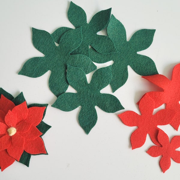 Poinsettia flower Die Cuts, Christmas Wool blend felt cut outs, DIY Christmas garland décor and crafts