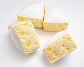 Felt Cheese Pattern, Felt Camembert cheese Sewing Tutorial, DIY pretend play food, Step-by-Step Instructions PDF + Video